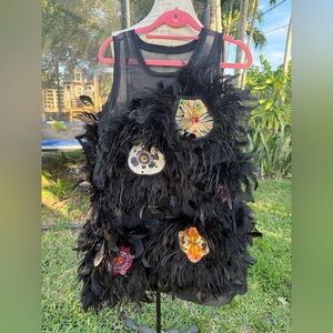 Cynthia Rowley Floral Feather Organza Mini Dress In Pink Multi Women's Size XS